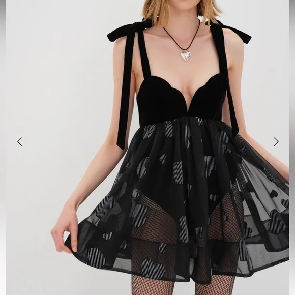 For Love and Lemons Alexandra Bodysuit Sheer Hearts Printed tie Mini Dress - Picture 1 of 6